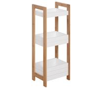 HOMCOM Estantería de Baño con 3 Estantes Organizador de Almacenaje Bambú para Cocina Sala de Estar Lavadero 27,5x20,8x74 cm Color Blanco y Natural