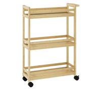 HOMCOM Estantería de Baño de Bambú de 3 Niveles Carrito Auxiliar de Almacenaje con Ruedas para Salón Cocina 55x20x75 cm Natural