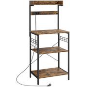 HOMCOM Estantería de Cocina con 2 Tomacorrientes Estante para Microondas Estante Ajustable Ganchos 60x42x137 cm Marrón Rústico