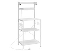 HOMCOM Estantería de Cocina con 2 Tomacorrientes, Estantería de Panadería Industrial con Estación de Café, Estante para Microondas, Estante Ajustable, Ganchos, 60x42x137 cm, Blanco