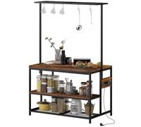HOMCOM Estantería de Cocina con Toma de Corriente Estante de Cocina Industrial con Estantes Ganchos Mueble Auxiliar para Comedor Salón 116x70x182 cm Marrón Rústico