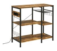 HOMCOM Estantería de Cocina con Toma de Corriente Estantes Ajustables Ganchos y Cesta Metálica 90x40x83 cm Marrón Rústico