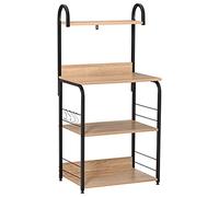 HOMCOM Estante de Cocina para Microondas con 4 Niveles Ganchos y Pies Ajustables Estantes de Almacenaje 60x40x125 cm Madera Natural Aosom España