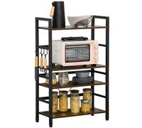 HOMCOM Estantería de Cocina de 4 Niveles Estante de Cocina con 4 Estantes Ganchos y Sistema Antivuelco Estantería para Microondas 65x30x102 cm Marrón Rústico y Negro