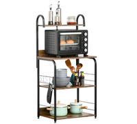 HOMCOM Estantería de Cocina de 4 Niveles Estante de Cocina con Ganchos Estantería para Microondas 60x40x125 cm Marrón Rústico y Negro