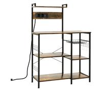 HOMCOM Estantería para Microondas Marrón Rústico con Toma de Corriente Cargador USB 5 Ganchos 90x42x130 cm Aosom España