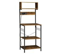 HOMCOM Estantería de Cocina Mueble para Microondas con Toma de Corriente 2 Cargadores USB 5 Ganchos 60x42x153 cm Marrón Aosom España