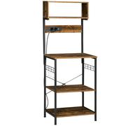 HOMCOM Estantería de Cocina Mueble para Microondas con Toma de Corriente 2 Cargadores USB 5 Ganchos 60x42x153 cm Marrón Aosom España