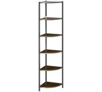 HOMCOM Estantería de esquina de 5 niveles biblioteca de esquina marco metálico estilo industrial - 34 x 34 x 166 cm marrón negro