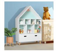 HOMCOM Estantería de Madera Infantil Forma de Casa Librería para Niños con 8 Compartimentos Abiertos y Cajón de 2 Colores 82x30x126 cm Blanco