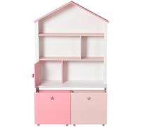 HOMCOM Estantería de Madera Infantil Librería para Niños con 4 Compartimentos 1 Puerta y 2 Cajones Extraíbles con Ruedas para Libros Aosom España