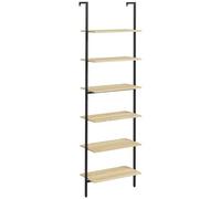 HOMCOM Estantería de pared, estantería de cocina, estantería de almacenamiento, estilo industrial, 6 estantes, acero, color negro, efecto madera, madera natural, dimensiones: 60 x 30 x 206 cm (largo x