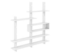 Homcom estantería de pared, librería geométrica con 4 estantes y compartimento central rectangular, estantes decorativos para salón o dormitorio, blanco 136 cm