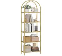 HOMCOM Estantería de Vidrio Templado de 5 Niveles, Estantería Almacenaje, Estructura Arqueada, Librería Estrecha para Espacios Pequeños, Baño, Sala de Estar y Cocina, 60x30x175 cm, Dorado