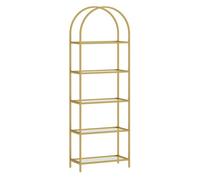 HOMCOM Estantería de Vidrio Templado de 5 Niveles, Estantería Almacenaje, Estructura Arqueada, Librería Estrecha para Espacios Pequeños, Baño, Sala de Estar y Cocina, 60x30x175 cm, Dorado
