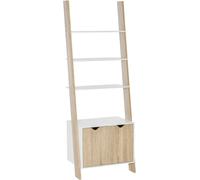 HOMCOM Estantería en Forma de Escalera de Madera Librería con 3 Estantes y 1 Armario de Almacenaje Estilo Nórdico Moderno 60x40x171 cm Roble y Blanco