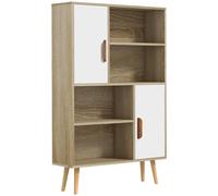 HOMCOM Estantería escandinava 4 nichos + 2 armarios con estante 80x24x123 cm Patas finas inclinadas Madera Maciza Roble Aosom España