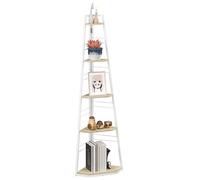 HOMCOM Estantería esquinera de 5 estantes, estantería Plegable Moderna con Patas Ajustables, estantería de Acero y Madera, 37,5x37,5x160 cm, Color Madera