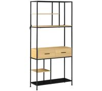 HOMCOM Estantería Industrial de 5 Niveles Mueble Estantería Almacenaje para Libros con 2 Cajones y Marco de Metal para Salón Oficina 80x30x170,5 cm Roble