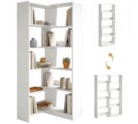 HOMCOM Estantería Expandible 5 Niveles, Librería para Libros Giratoria 350°, Ancho Ajustable, Convertible en en L, Recta o Compacta para Salón, Dormitorio, Estudio 111,5x23,8x163,7 cm Blanco
