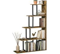 HOMCOM Estantería industrial de 5 niveles con escalera de madera, organizador para sala de estar, estante esquinero interior, color marrón rústico