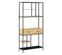 HOMCOM Estantería Estilo Industrial de 5 Niveles Mueble Estantes Almacenaje con 2 Cajones y Marco de Metal 80x30x170,5 cm Roble