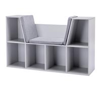 HOMCOM Estantería Infantil 2 en 1 + Banqueta con Cojines 103x30x62 cm Blanco + Gris Aosom España