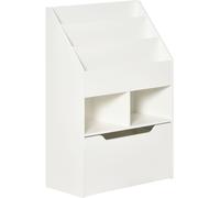 HOMCOM Estantería Infantil de Madera con 3 Compartimentos 2 Cubos y Cajón Móvil con 4 Ruedas Librería Infantil 60x29,9x90 cm Blanco Aosom España