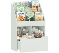 HOMCOM Estantería Infantil de Madera con 3 Compartimentos 2 Cubos y Cajón Móvil con 4 Ruedas 60x29,9x90 cm Verde Verde