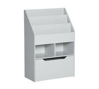 Homcom estantería infantil de madera con 3 compartimentos 2 cubos y cajón móvil con 4 ruedas librería infantil para habitación de niños sala de juegos 60x29,9x90 cm gris