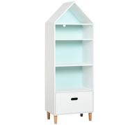 HOMCOM Estantería Infantil Librería de Madera para Niños para Libros Juguetes DVDs con 4 Estantes 1 Cajón Tablero de 2 Colores Diseño Compacto 50x30x142 cm Blanco