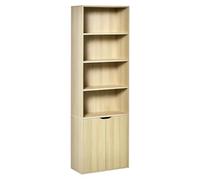HOMCOM Estantería Librería Armario de Libros con 4 Compartimentos Abiertos y 2 Puertas para Salón Estudio Oficina Carga 80 kg 59x29x180 cm Natural