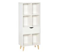 HOMCOM Estantería Librería con 6 Compartimentos Abiertos 1 Cajón y Patas para Almacenamiento de Libros Juguetes 50x29,5x120cm Blanco Aosom España