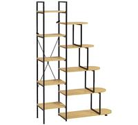 HOMCOM Estantería librería de 10 niveles, estilo industrial en aglomerado y acero, 111,5x32x170 cm, color negro y madera