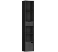 HOMCOM Estantería Librería de 4 Baldas Abiertas con Armario y Cajón, 30x24x158 cm, Negro