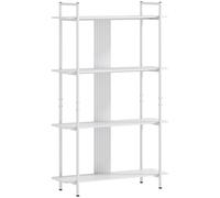HOMCOM Estantería Librería de 4 Niveles con Panel Perforado y Marco Metálico Estantería Estrecha para Dormitorio Oficina Blanco