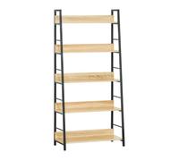 HOMCOM Estantería Librería de 5 Niveles Estantería de Salón Estantería para Libros con Marco de Metal Carga 25 kg para Oficina Estudio 70x35x149,5 cm Natural