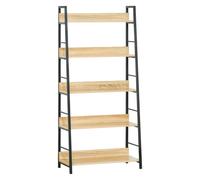 HOMCOM Estantería Librería de 5 Niveles Estantería de Salón Estantería para Libros con Marco de Metal 70x35x149,5 cm Natural Aosom España