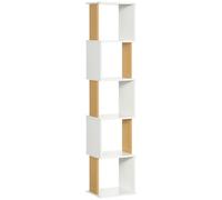 HOMCOM Estantería Librería en Forma S Estantería para Libros con 5 Estantes Abiertos para Salón Oficina Estudio Antivuelco Carga 100 kg 33x28x161 cm Blanco