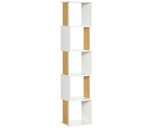HOMCOM Estantería Librería en Forma S Estantería para Libros con 5 Estantes Abiertos para Salón Oficina Estudio Antivuelco Carga 100 kg 33x28x161 cm Blanco