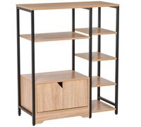 HOMCOM Estantería Librería Madera Natural Múltiples Estantes Abiertos 1 Armario Doble Puerta Estantería para Libros Almacenamiento Aosom España