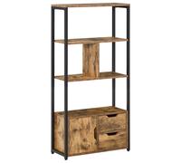 HOMCOM Librería 4 Estantes, 2 Cajones y Puerta 58x24x122 cm Marrón Rústico