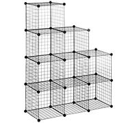 HOMCOM - Estantería modular, mueble de almacenamiento con 9 compartimentos, estante de cubo DIY de malla metálica para sala de estar, dormitorio, color negro