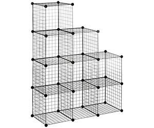 HOMCOM - Estantería modular, mueble de almacenamiento con 9 compartimentos, estante de cubo DIY de malla metálica para sala de estar, dormitorio, color negro