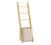 HOMCOM Estantería para Baño de Bambú, 2 en 1, Toallero de Pie con 3 Barras, Cesto para Ropa Sucia Extraíble de 48 L, para Dormitorio, Lavadero, Crema