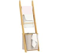 HOMCOM Estantería para Baño de Bambú, 2 en 1, Toallero de Pie con 3 Barras, Cesto para Ropa Sucia Extraíble de 48 L, para Dormitorio, Lavadero, Crema