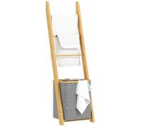 HOMCOM Estantería para Baño de Bambú, Toallero de Pie con 3 Barras, Cesto para Ropa Sucia Extraíble de 48 L, para Dormitorio, Lavadero, Gris