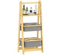 HOMCOM Estantería para Baño Plegable de Bambú, Estante de Baño con 2 Cestos para Ropa Sucia, Estante Abierto, para Dormitorio, Lavadero, Gris