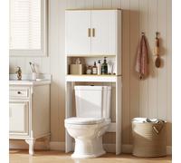 HOMCOM Estantería para Baño sobre Inodoro, Mueble Organizador de Baño de 3 Niveles con Estante Abierto, 2 Puertas y Estante Ajustable, 64x20x170,5 cm, Blanco BLANCO 64x20x170.5 cm