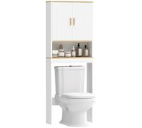 HOMCOM Estantería para Baño sobre Inodoro, Mueble Organizador de Baño de 3 Niveles con Estante Abierto, 2 Puertas y Estante Ajustable, 64x20x170,5 cm, Blanco